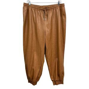 Bagatelle Collection Women Vegan Leather Jogger Pants Pockets Camel Brown Sz 2X*